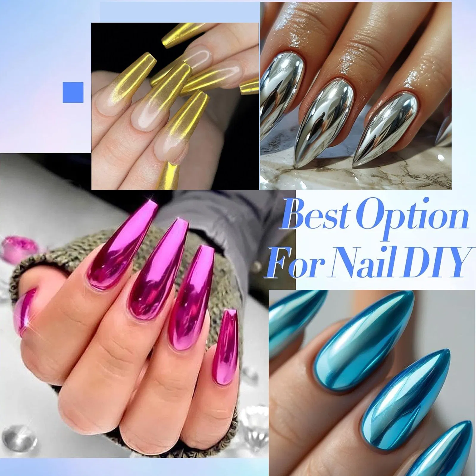 20colors Nail Mirror Glitter Powder Metallic Nail Art Gel Polishing Chrome
