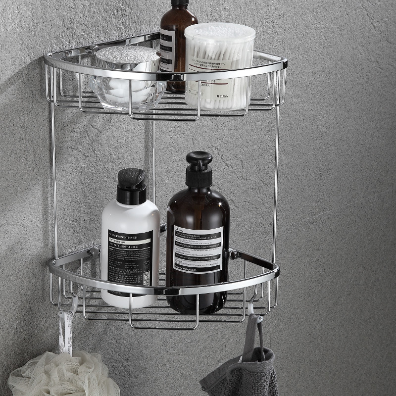 2 Tiers Corner Shower Organizer Wall Mounted Shower Shelf
