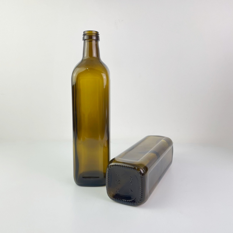 750ml Antique Green Dark Green Square Shape Glass Olive Oil Bottle