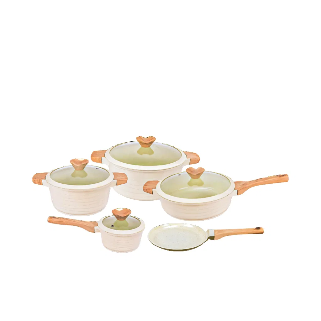 OEM Factory Wholesale 5-Piece Durable Kitchen Cookware Nonstick Forged Aluminum Casserole Pots and Pans Set Cooking Pot with Glass Lids