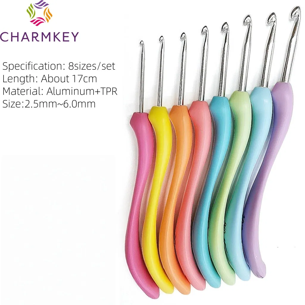 Factory Direct Selling 1.0-6.0mm Colorful Lace Crochet Needle Curved Soft Handle Aluminum Crochet Hook Set