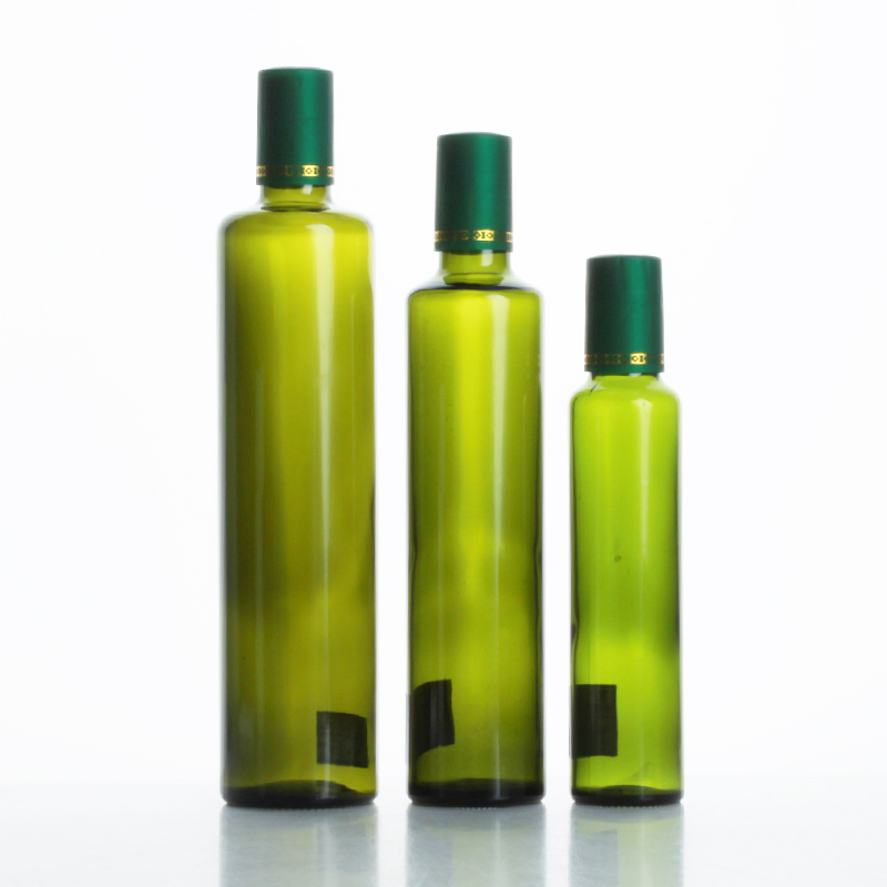 Green Glass Olive Oil Bottle for Kitchen Dispenser with Lid