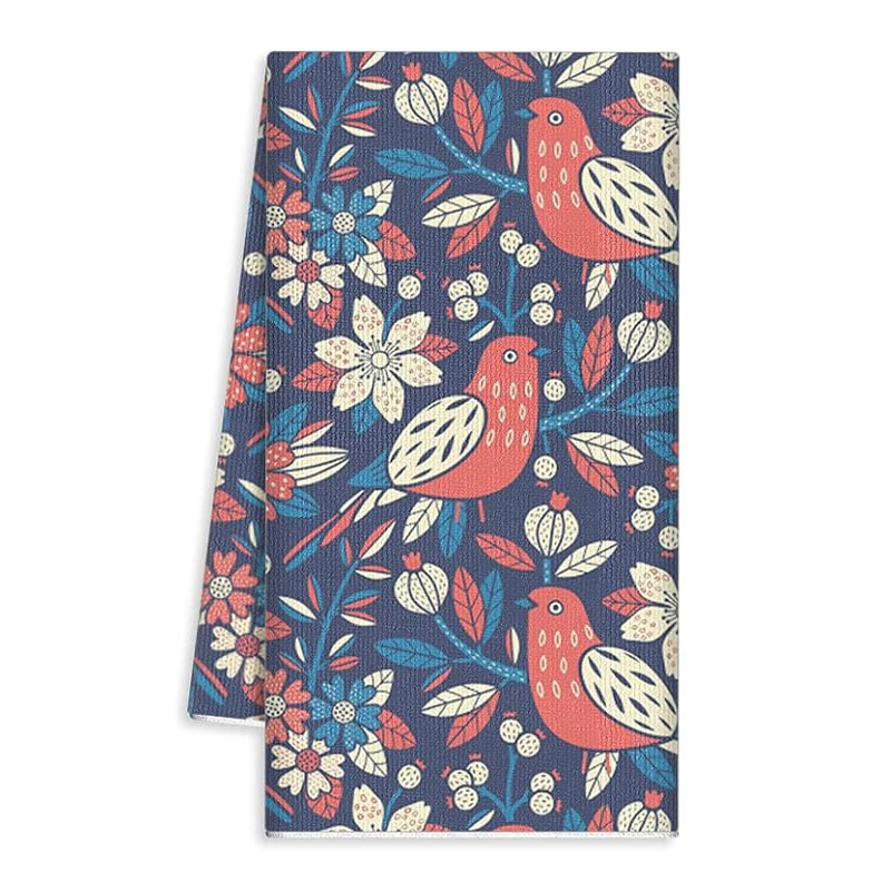 Worthy Buy Custom Design Quick Drying Vintage Style Floral Print Reusable Wrinkle-Resistant Microfiber Kitchen Towel for Counter Wiping