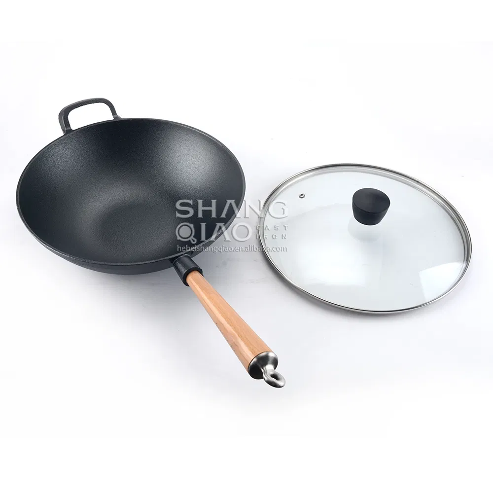 Чугунная сковорода вок 31 см с крышкой