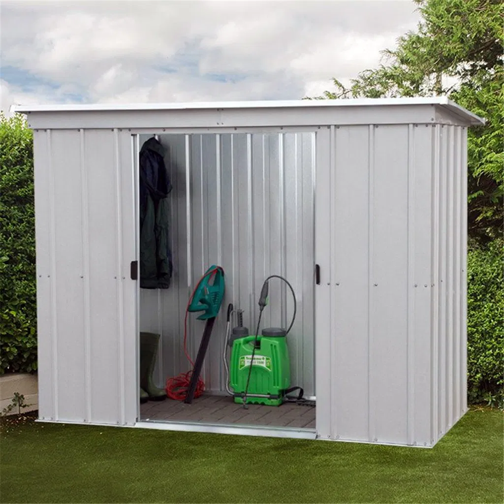 Galvanized Steel Square Tube Garden Shed with Double Sliding Door for Backyard