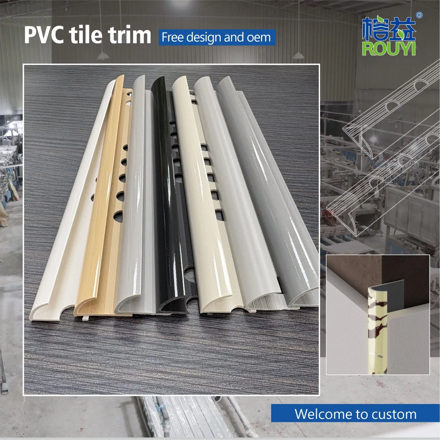 Factory Wholesale Ceramic Profile Wall Tile Trim PVC Tile Corner Trim