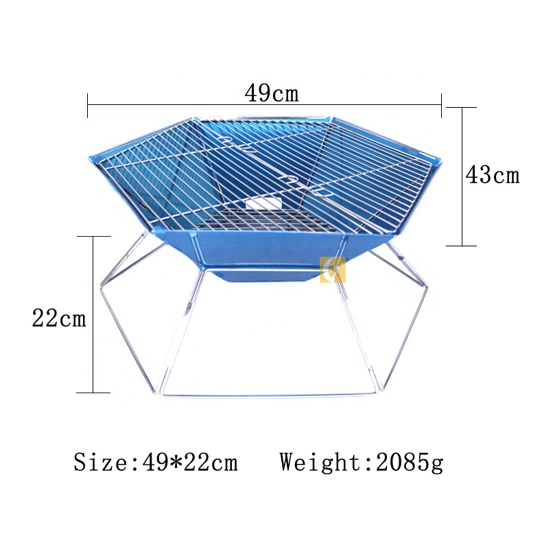 Hexagonal Stainless Steel Barbecue Oven Folding Outdoor Charcoal Oven Suitable for 5-7 People