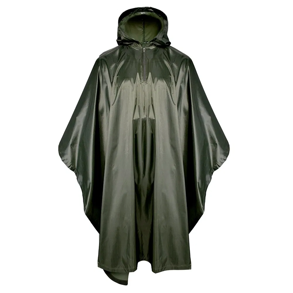 Waterproof Rain Nylon Polyester PVC Coating Men' Hunting Tactical Style Olive Green Poncho