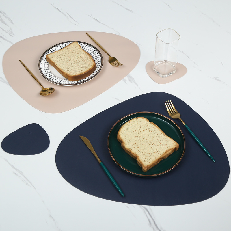 PU Leather Elegant Placemat Pad Dining Table Mat Decor Mat Heat Insulation Placemats Irregular Shape for Kitchen