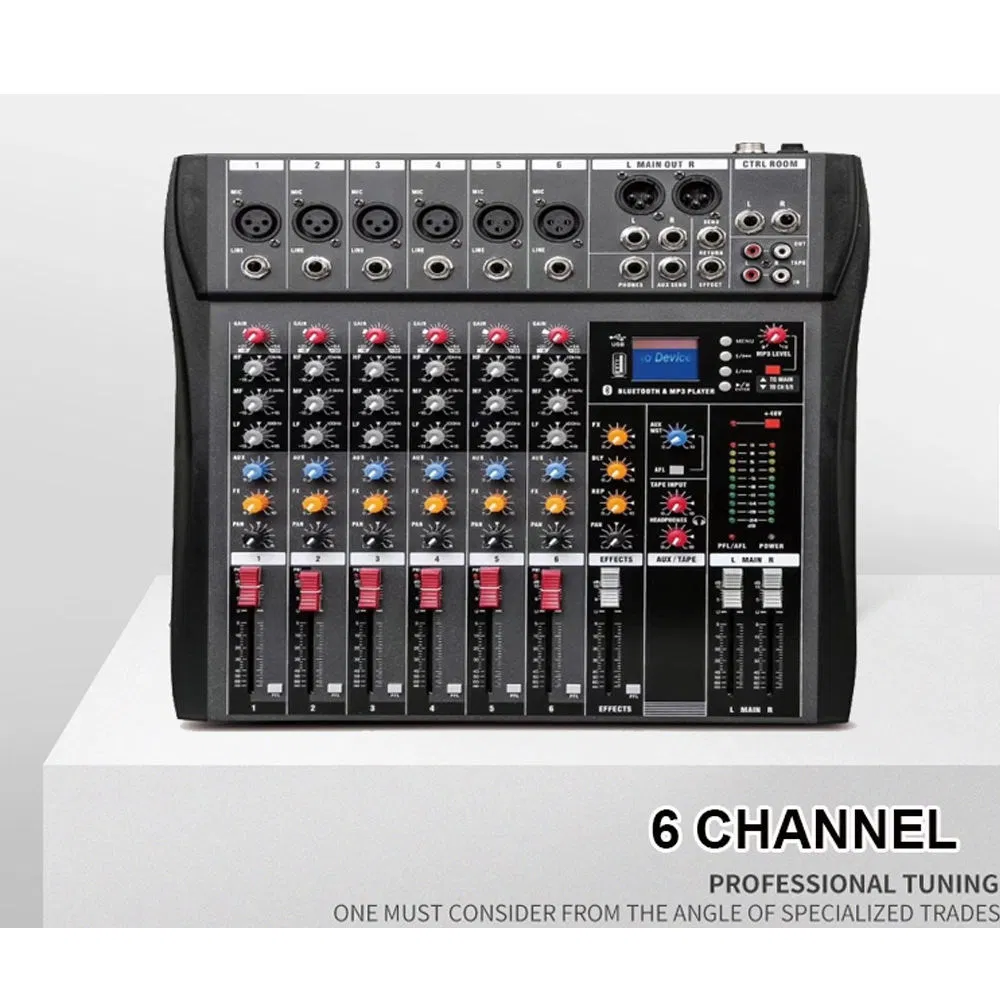 Professional 6-Channel USB Mixer with Bluetooth and Real-Time Control