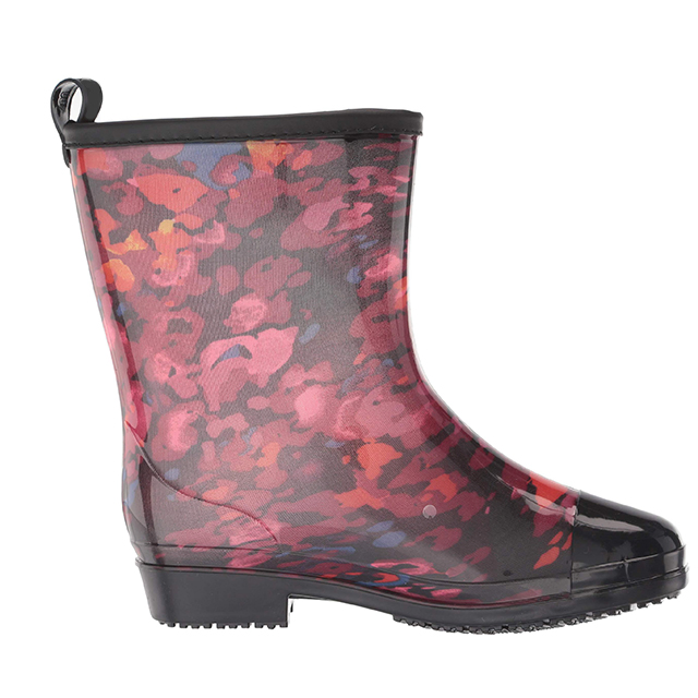 Hot-Sale Non-Slip PVC Oil Resistant Printed Rain Boot with PVC Upper Footwear Shoes