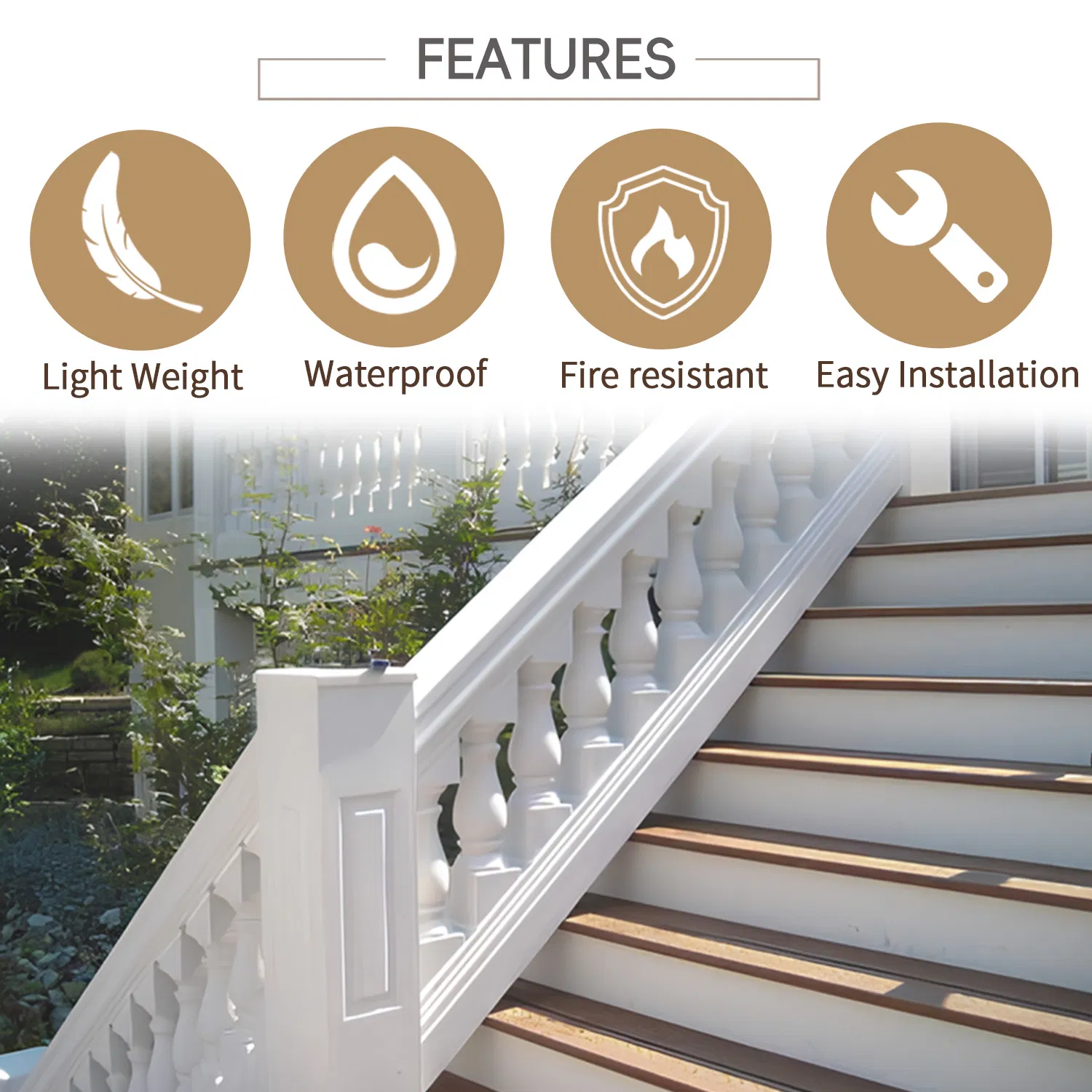 Auuan Easy to Install Lightweight Stair Balustrade PU Outside Handrails Railing