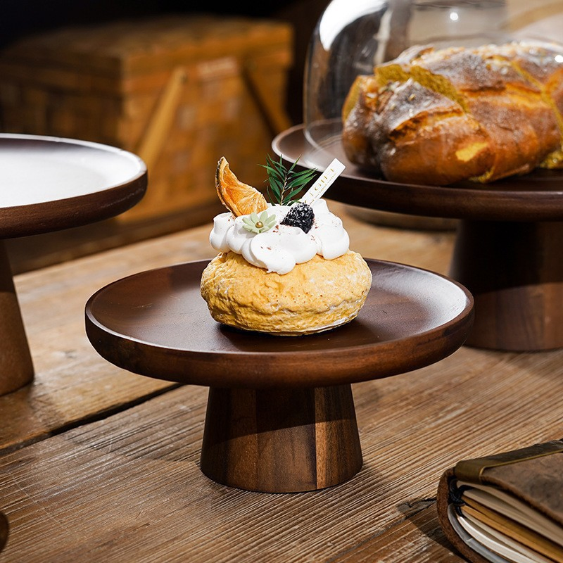 New European Vintage Acacia Wood Cake Home Living Room Snack Tray