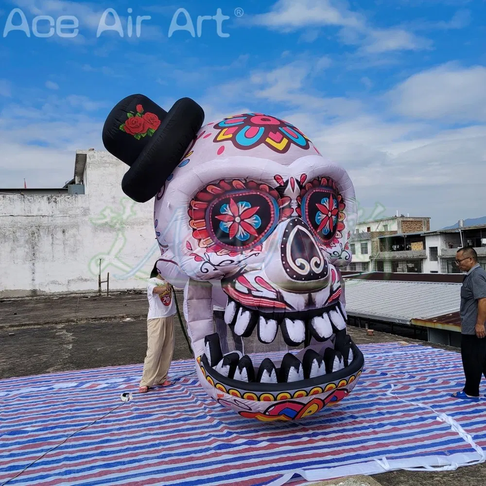 3 Meters High Inflatable Skull Skeleton Head with LED Lights for Outdoor Halloween Props Decoration