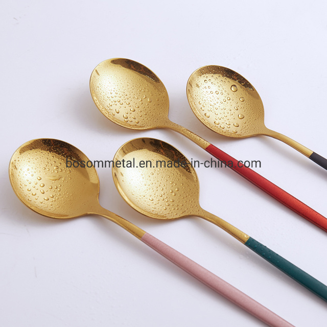 Korean Style PVD Golden Painting Knife Fork Spoons Handle Painting Stainless Steel Flatware Set Cutlery Gold Set