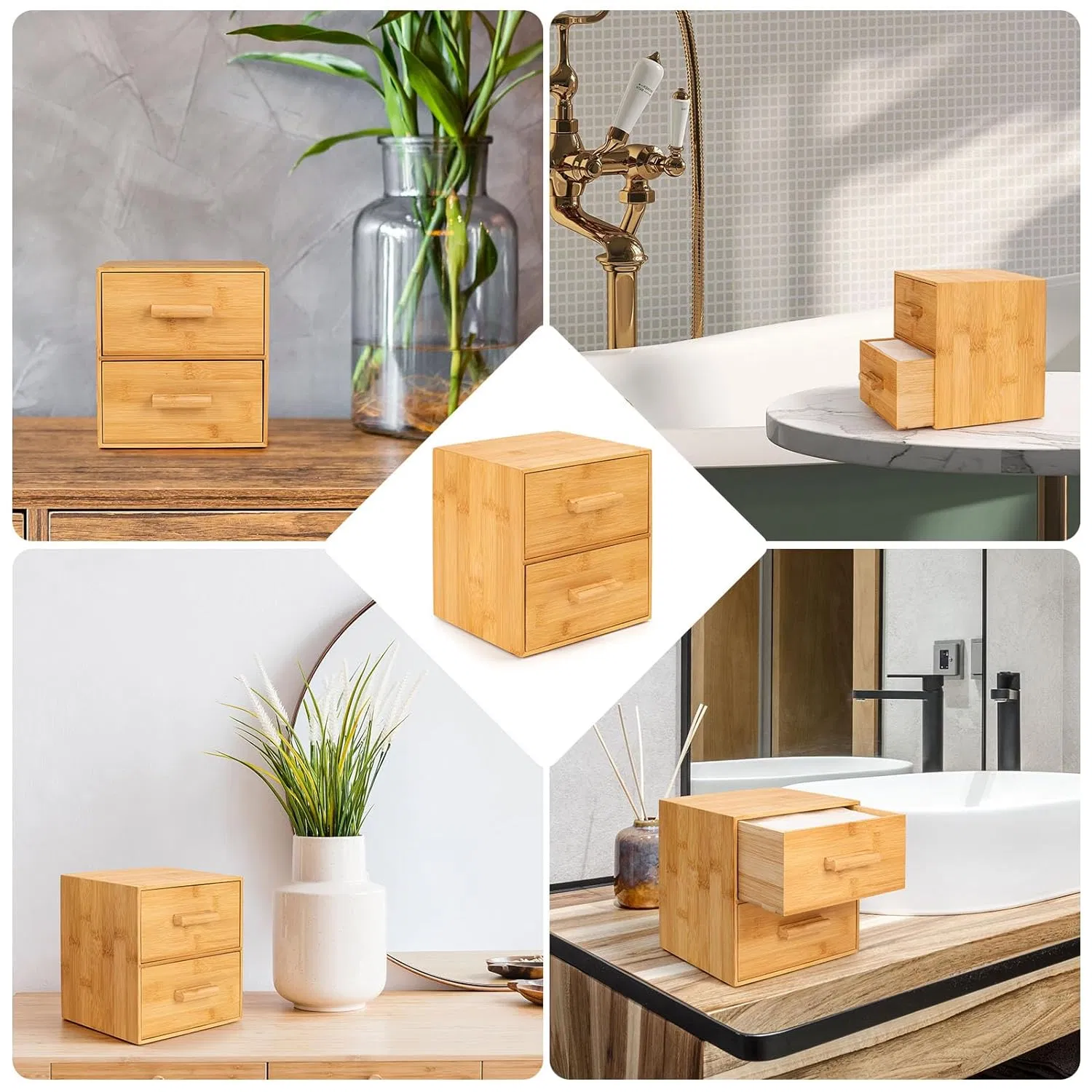 Bamboo Household Simple Bathroom Countertop Storage Face Wash Tissue Paper Napkin Storage Box Pull Box
