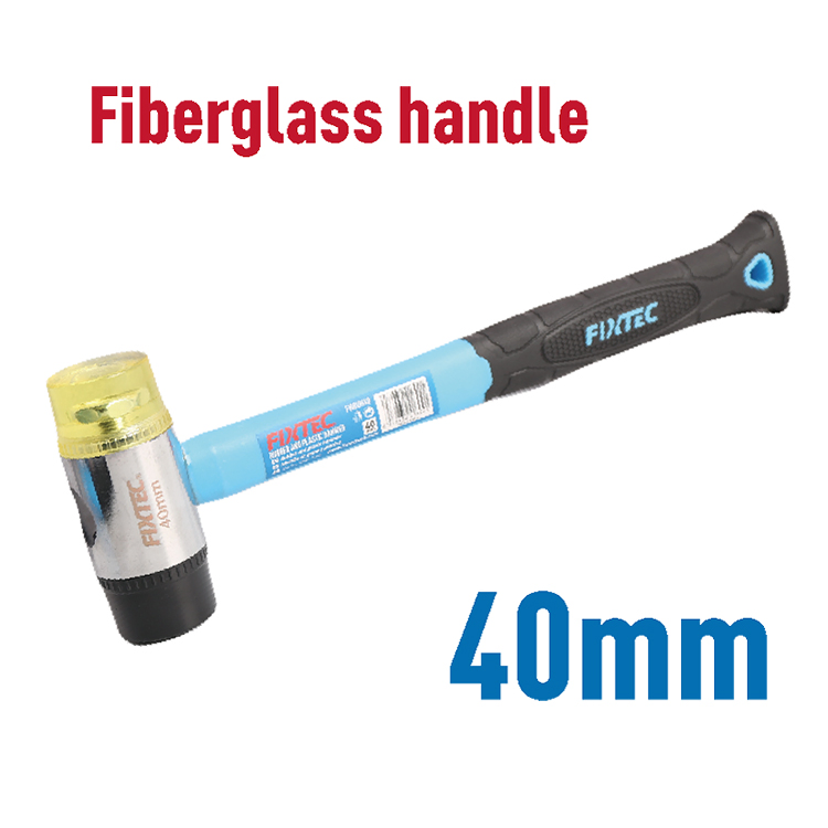 Fixtec Fiberglass Handle Double Head Rubber Mallet Hammer 40mm Mini Plastic Hammer