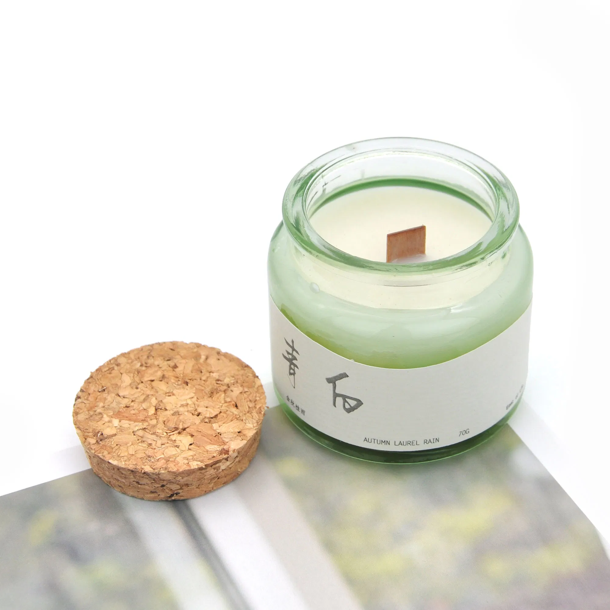 DIY Heat Resistant Green Clear 70g Candle Vessel Container Empty Glass Candle Jar with Cork Lid