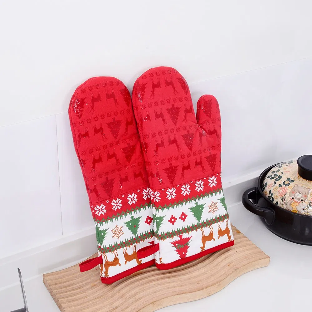 Selling High-End Heat-Resistant Christmas Series Printing Silicone Oven Mitt at a Low Price
