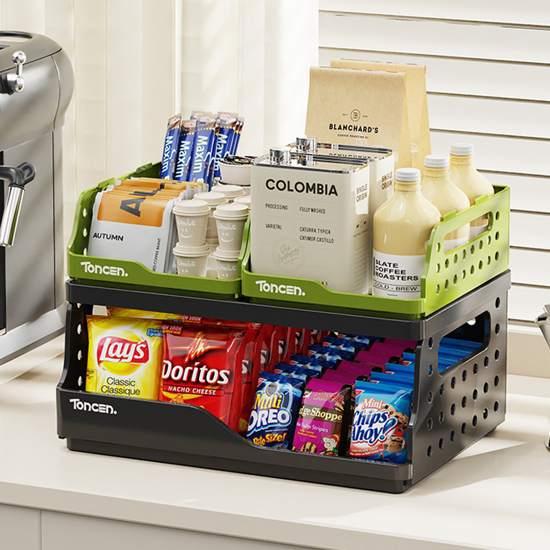 Desktop Double Layer Storage Rack Foldable Storage Baskets