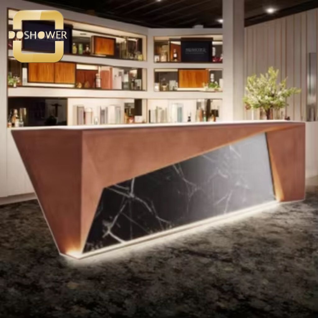 Стойка ресепшн для салона красоты черная с местом хранения