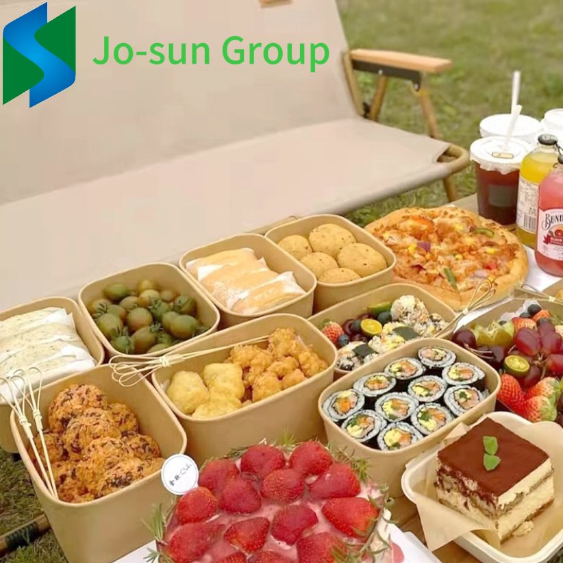 Take Away Paper Food Packaging Bowl Lunch Boxes Kraft Paper Disposable Rectangular Square Salad Bowl with Lid