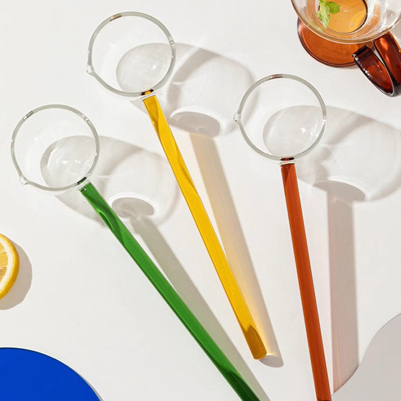 Glass Soup Ladles with Colorful Handles and Spout