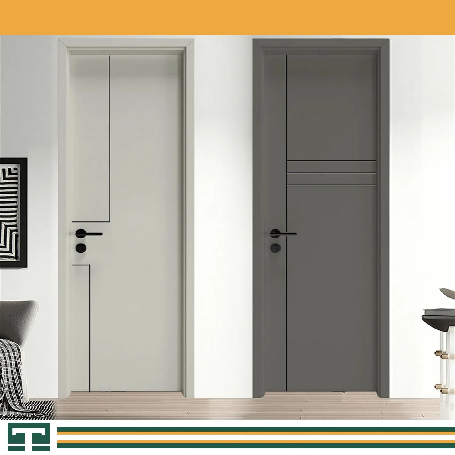 Wholesale Modern Turkish WPC PVC Flat Wooden HDF Interior Door of House Hotel Office Customize Various Styles & Colors