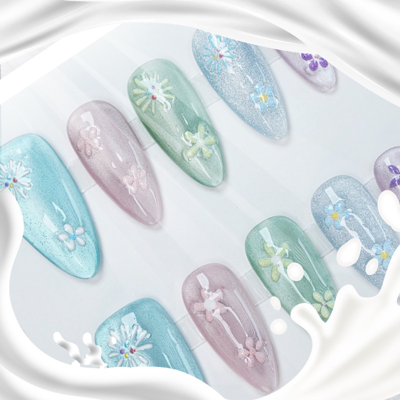 Elegant 3D Floral Press-on Nails with Crystal Accents