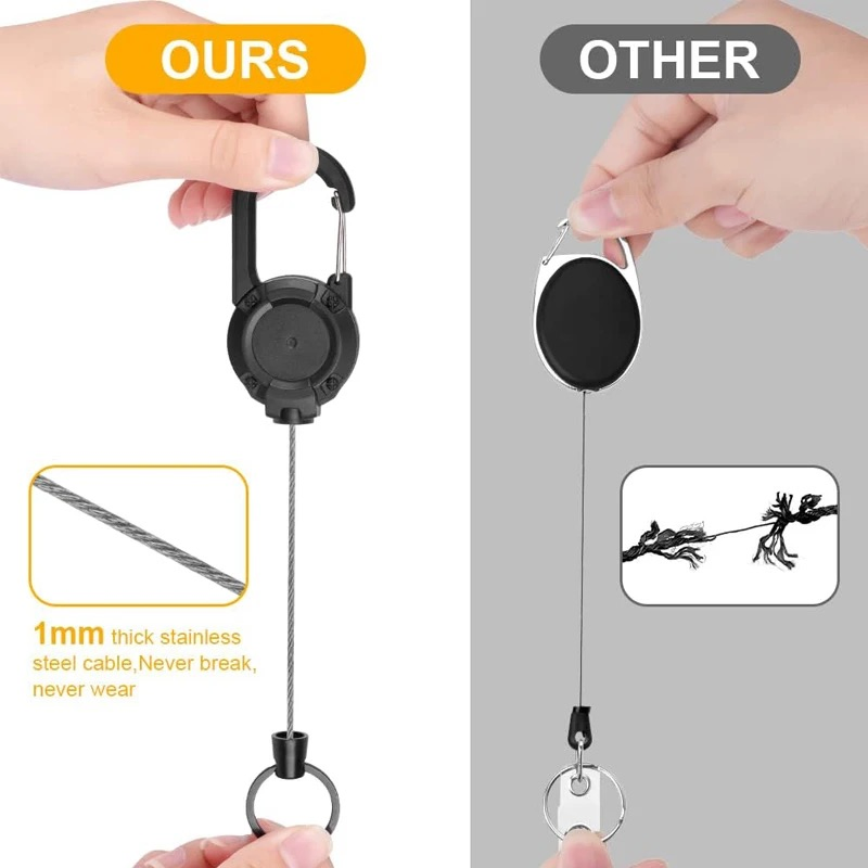 Wire Rope Buckle Retractable Badge Holder Retractable ID Badge Reel for Nurse, Metal Easy-to-Pull Buckle Rope Sporty Elastic Key