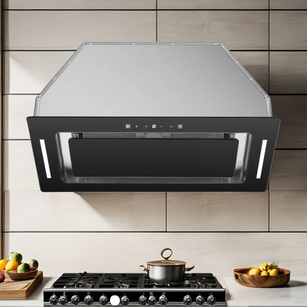 Sleek Stainless Steel Built-in Kitchen Range Hood for Modern Homes, Ensuring Powerful, Ultra-Quiet, and Effortless Ventilation Performance
