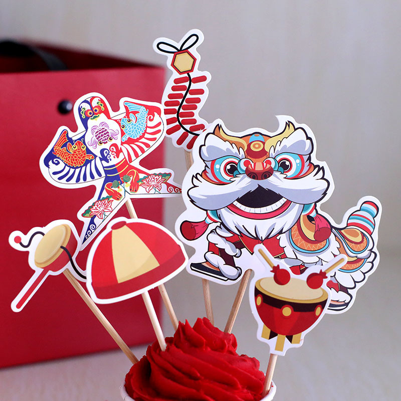 Koi Awakening Lion Dessert Table Decoration Cake Topper China-Chic Swallow Kite Stickers