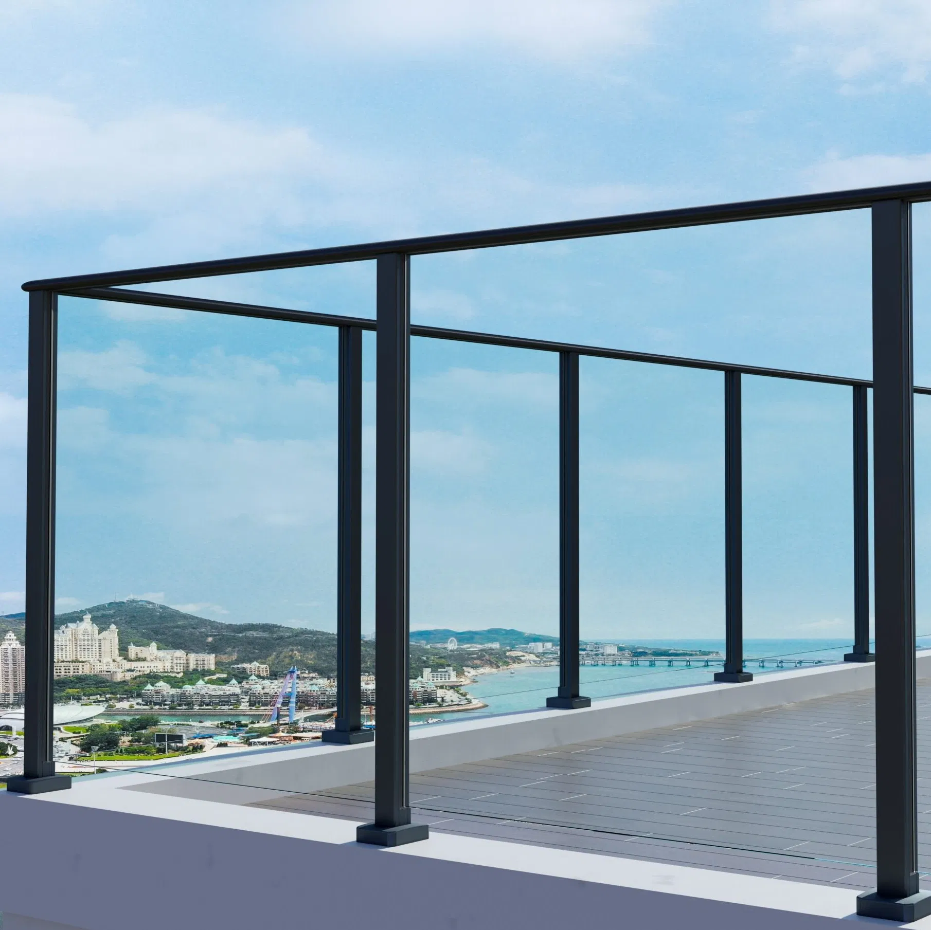 Aluminum Semi Frameless U Base Shoe 12mm Toughened Glazed Railing System