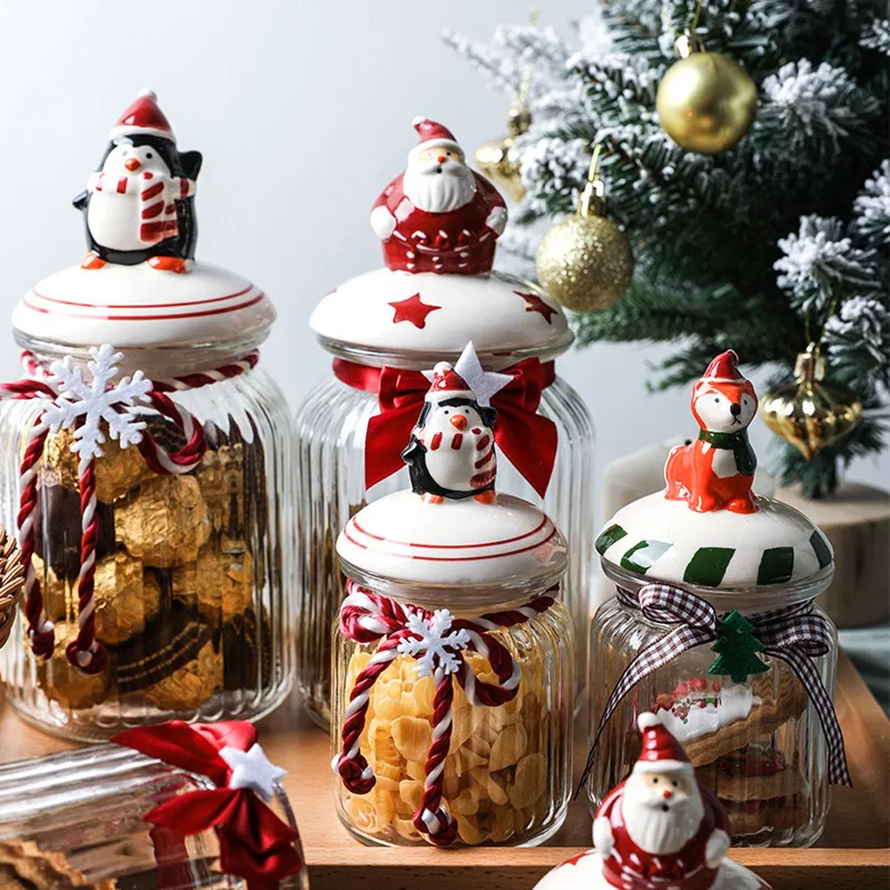 Food Sugar Jar Coffee Bean Storage Glass Bottle Christmas Sealed Jar