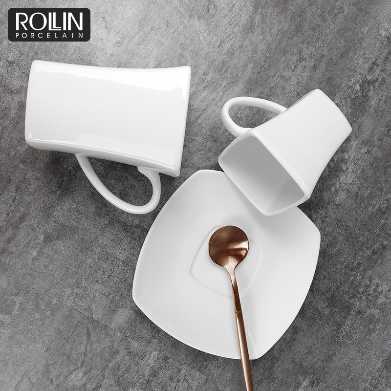 Wholesale Factory Elegant Design White Ceramic Cup with Saucer