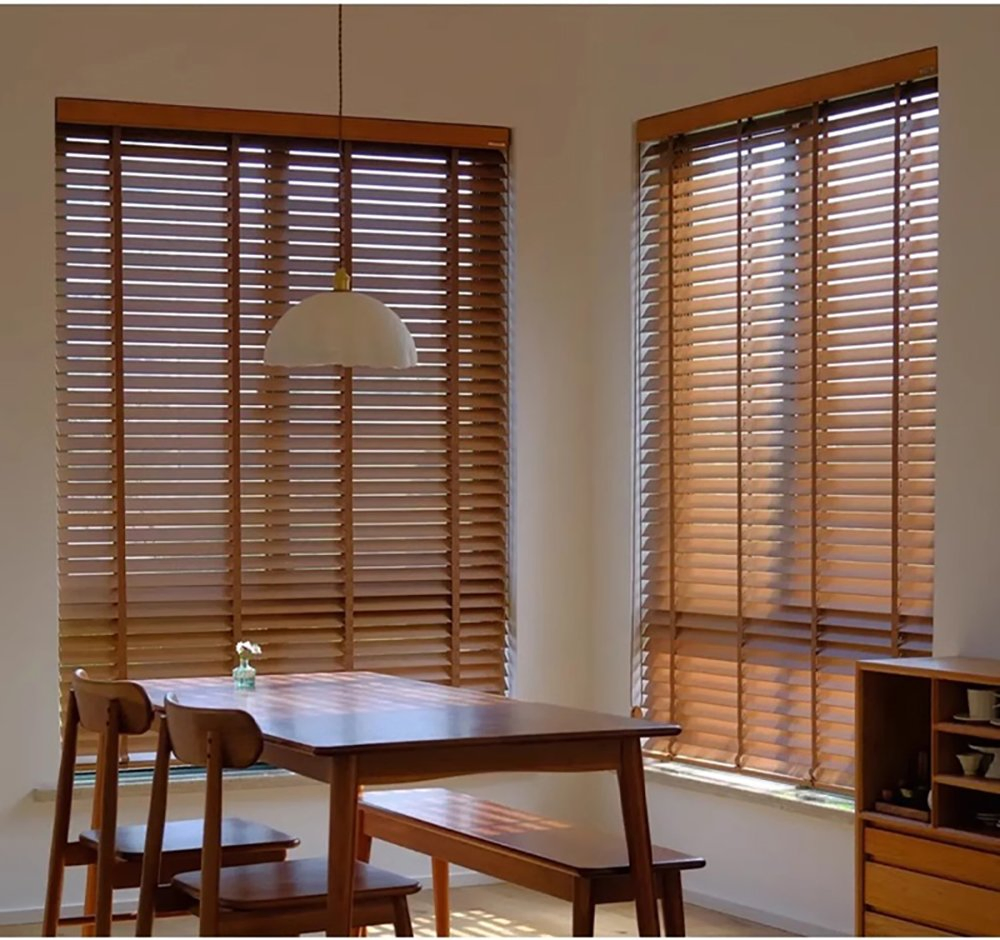 Basswood Faux Wood Horizontal Window Curtains and Venetian Mini Blinds Cordless