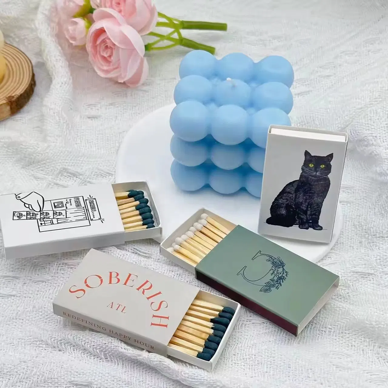 Matchbox with Customize Logo for Promotional Hotel Matches in Box for Cigar Candle Safety Match Factory Wholesale Wooden Matches