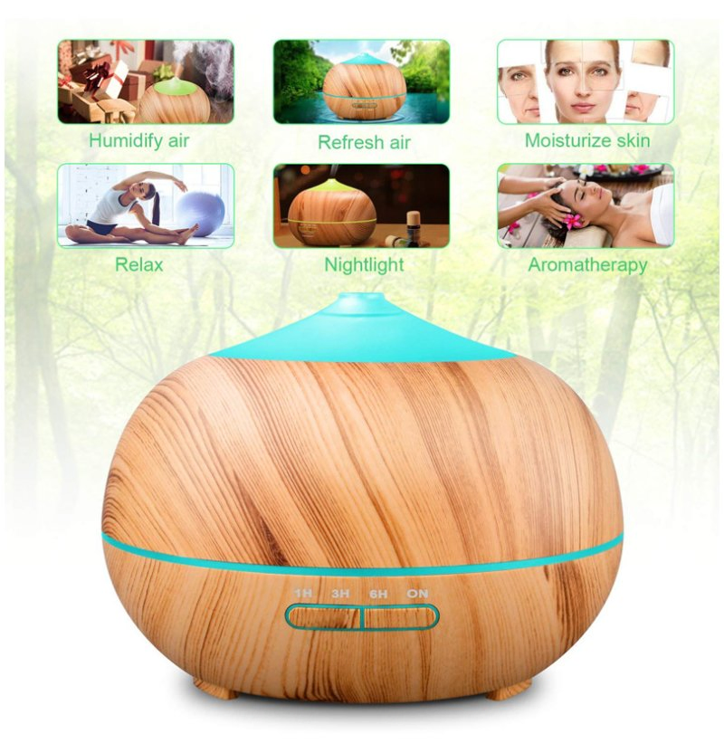 Wood Grain Fragrance Ultrasonic Aromatherapy Aroma Essential Oil Diffuser LED Colorful Lights