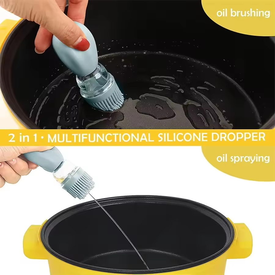 2 in 1 Glass Oil Brush Bottle Glass Olive Oil Dispenser with Silicone Oil Brush for Cooking Baking BBQ Grill