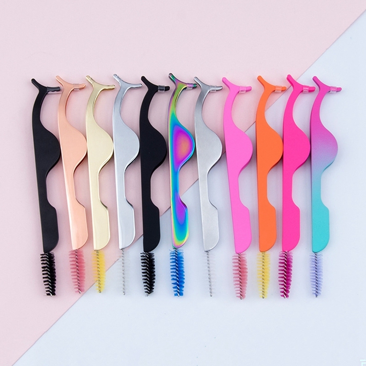 Wholesale Lashes Tweezers Lashes Applicator Tweezer Low MOQ Custom Private Label Eyelash Tweezers with Brush