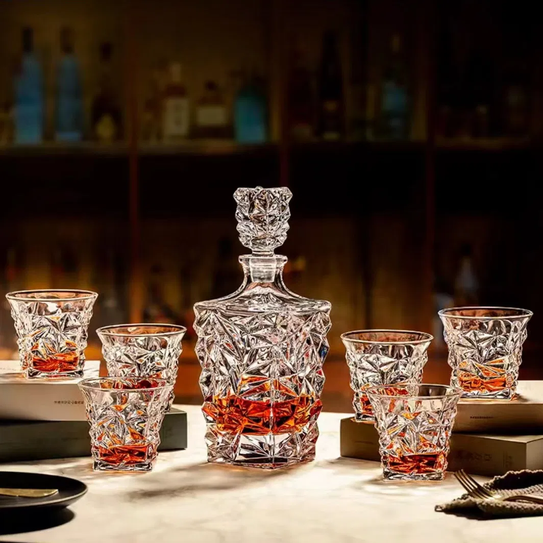 Contemporary Design Embossed Glass Wine Bottle with Glass Cup Set Elegant Wine Accessories