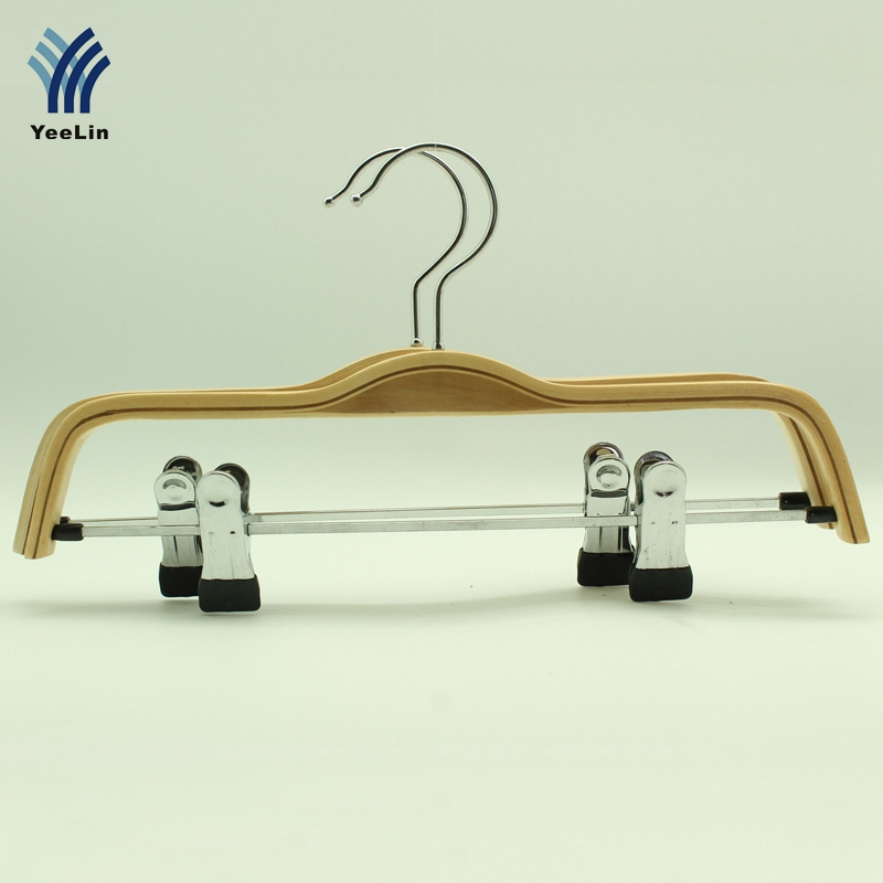 Wholesale Clothes Store Laminated Wood Pants Hangers Non-Slip Household Garment Trouser Rack Wooden Hanger with Clips