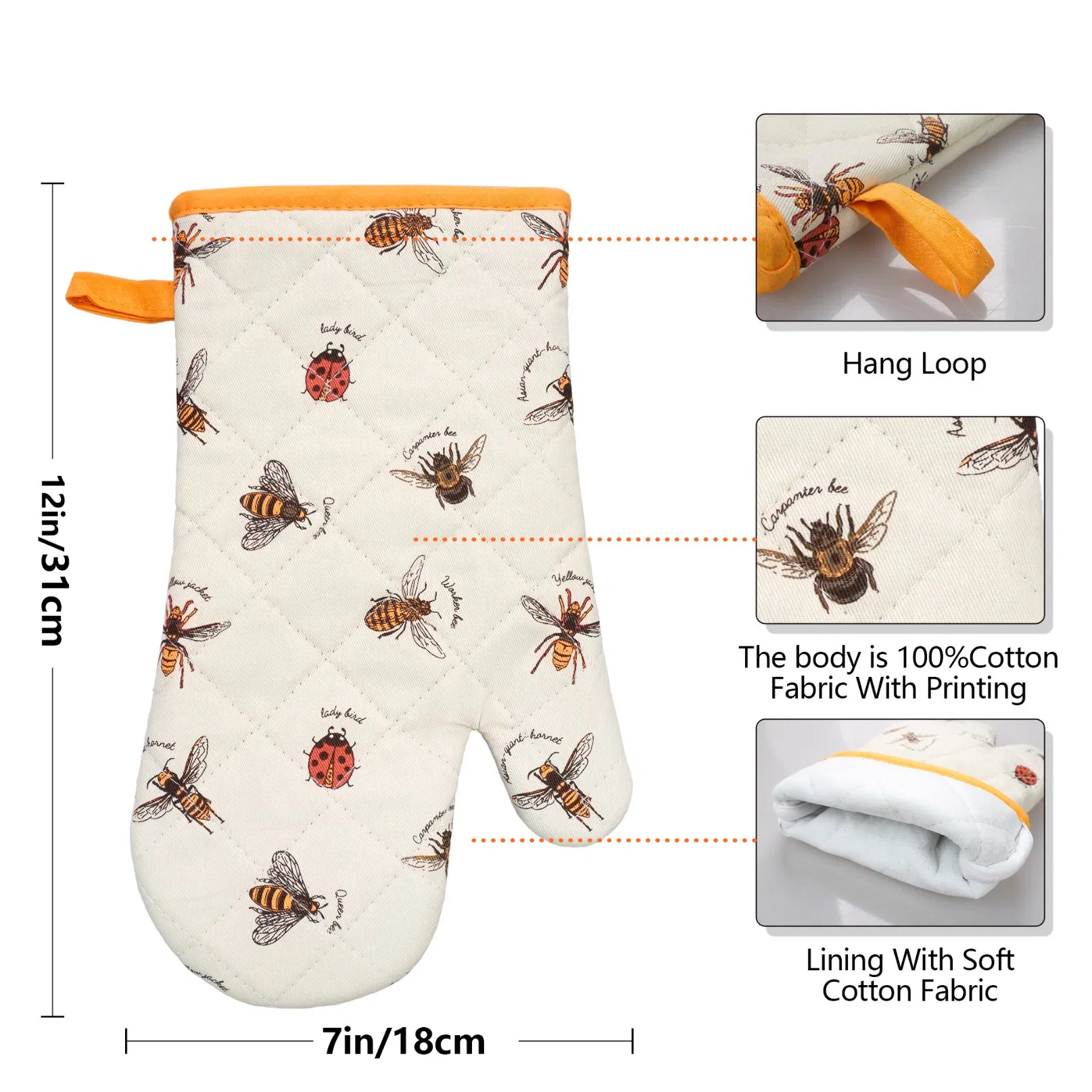 Heat Resistant 100% Cotton Kitchen Towels Premium Custom Print Oven Mitts