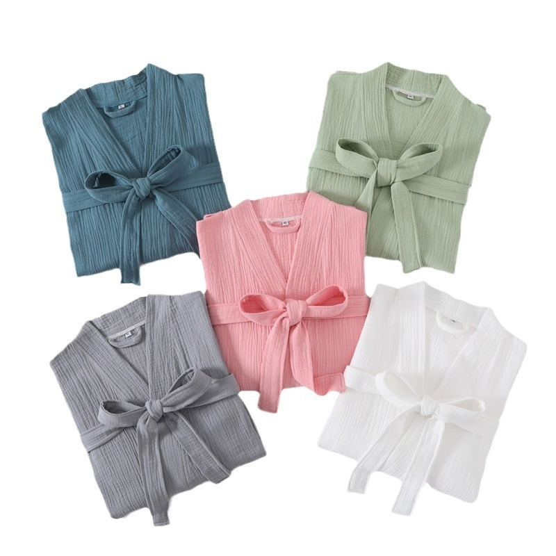 Double Layer Gauze Bathrobe Lightweight Hotel Grade Bathrobe Feather-Light and Breathable for SPA