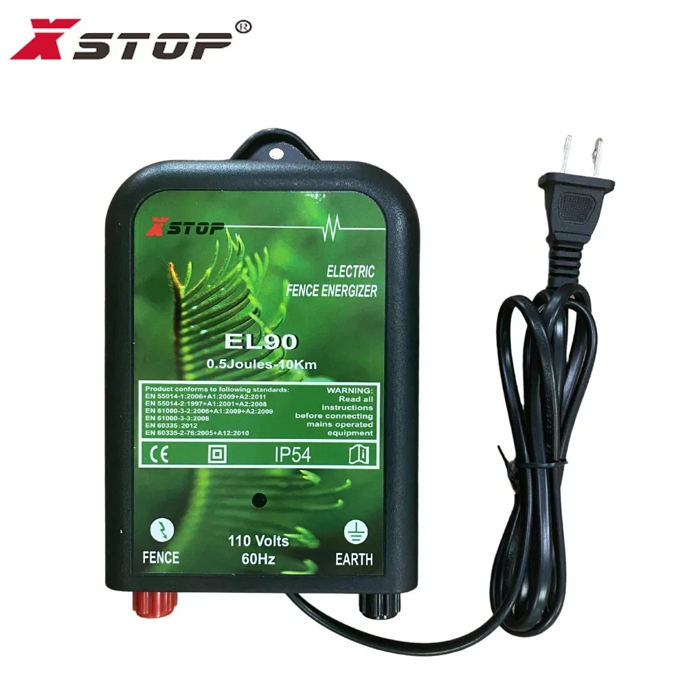 110V AC Mains Farm Works 10km Electric Fence Energizer with Plug Fencing Charger 0.6 Joules for Livestock