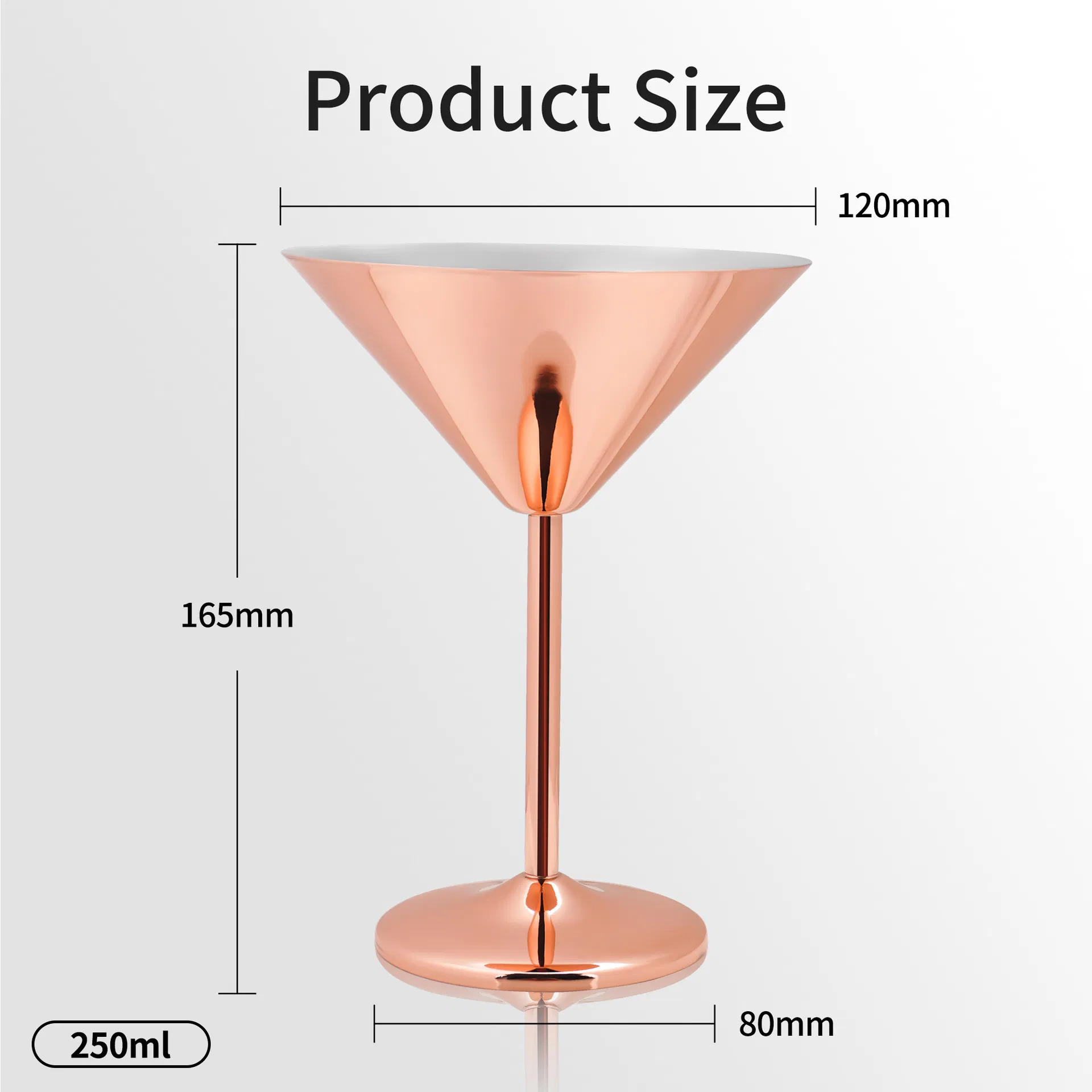 Стальные бокалы для коктейлей Мартини, 250 мл