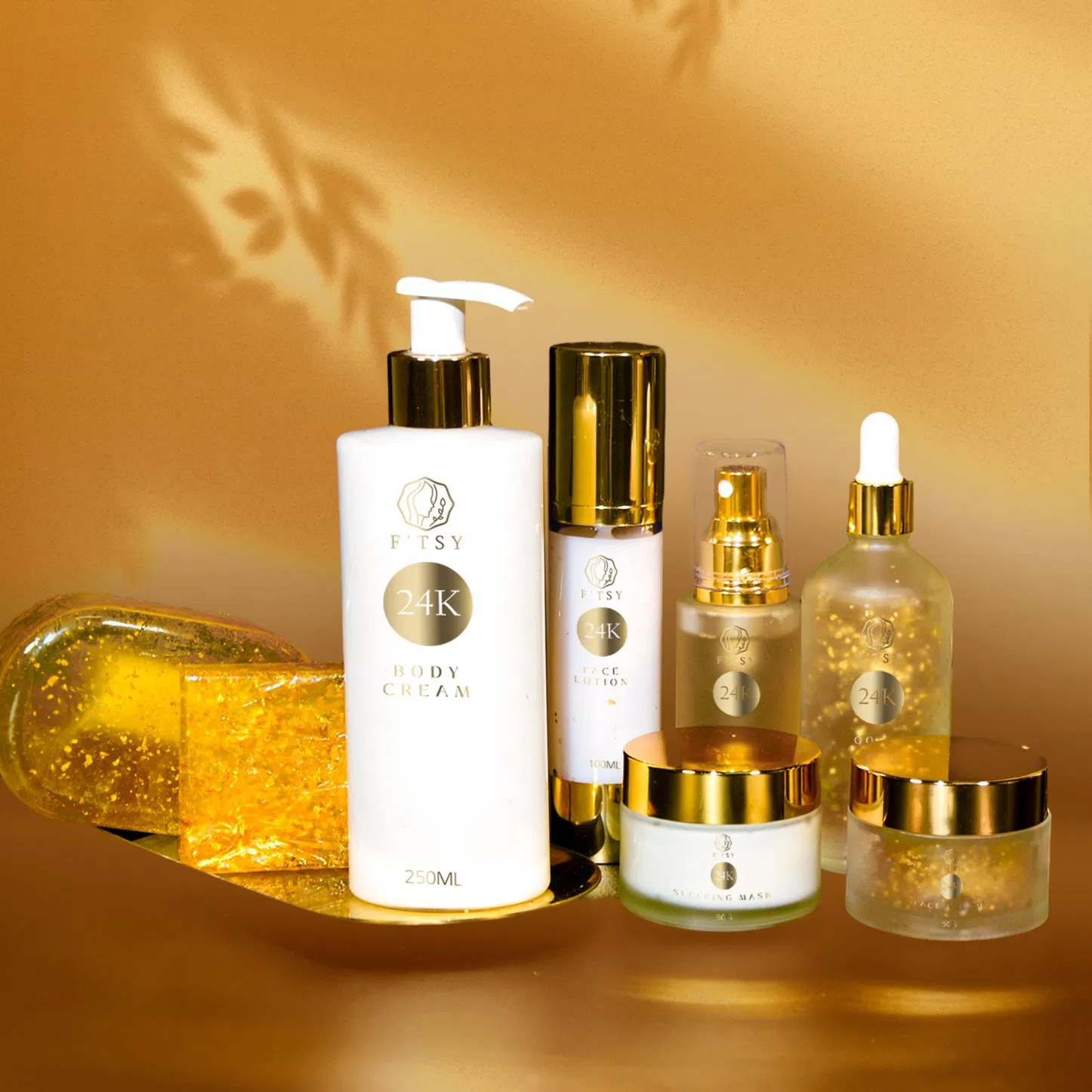 Natural Anti-Aging Reduces Fine Lines 24K Gold Skin Care Set for Women