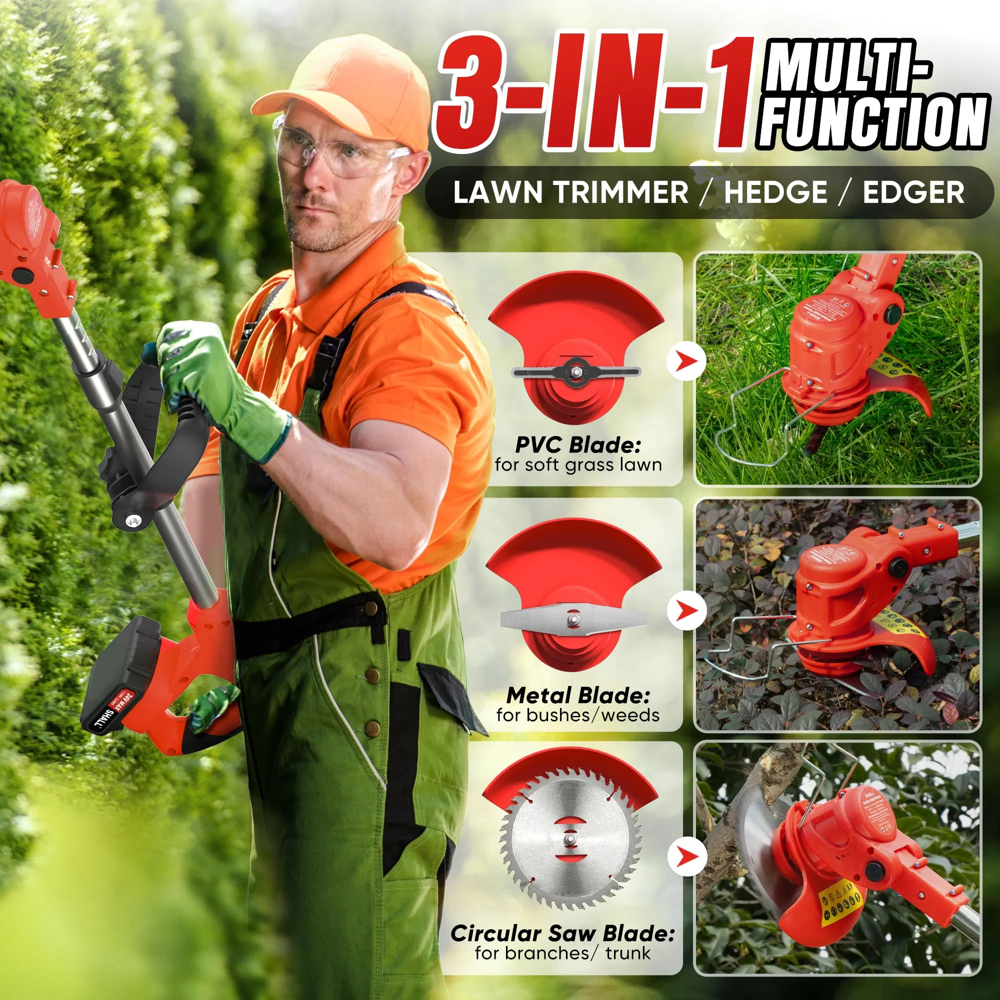 Handy Grass Cutter Trimmer Brush Cutting Machine Cutters Push Types with Tct Round Blade Head