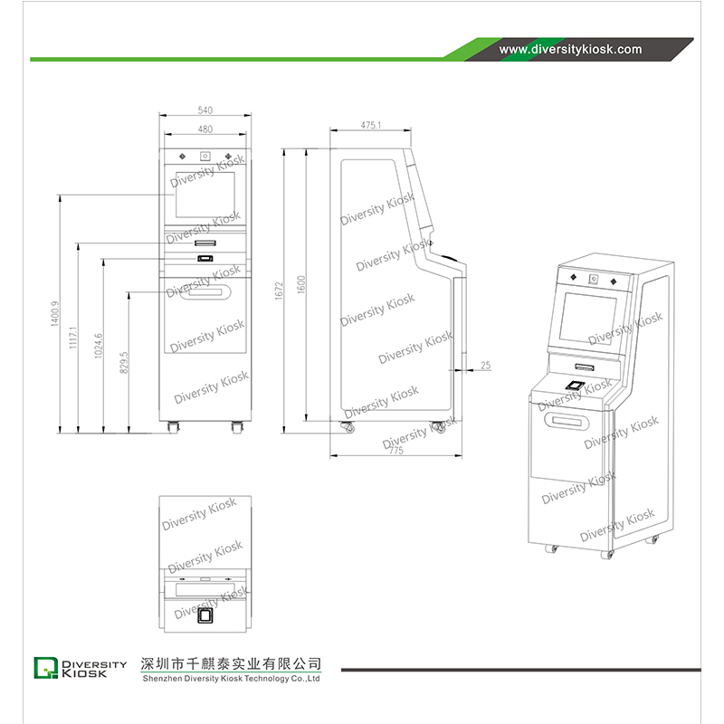 Stand on Floor Electricity Water Gas Bill Payment ATM Cash Banknotes Recycler Self Service Booth Shop Installation