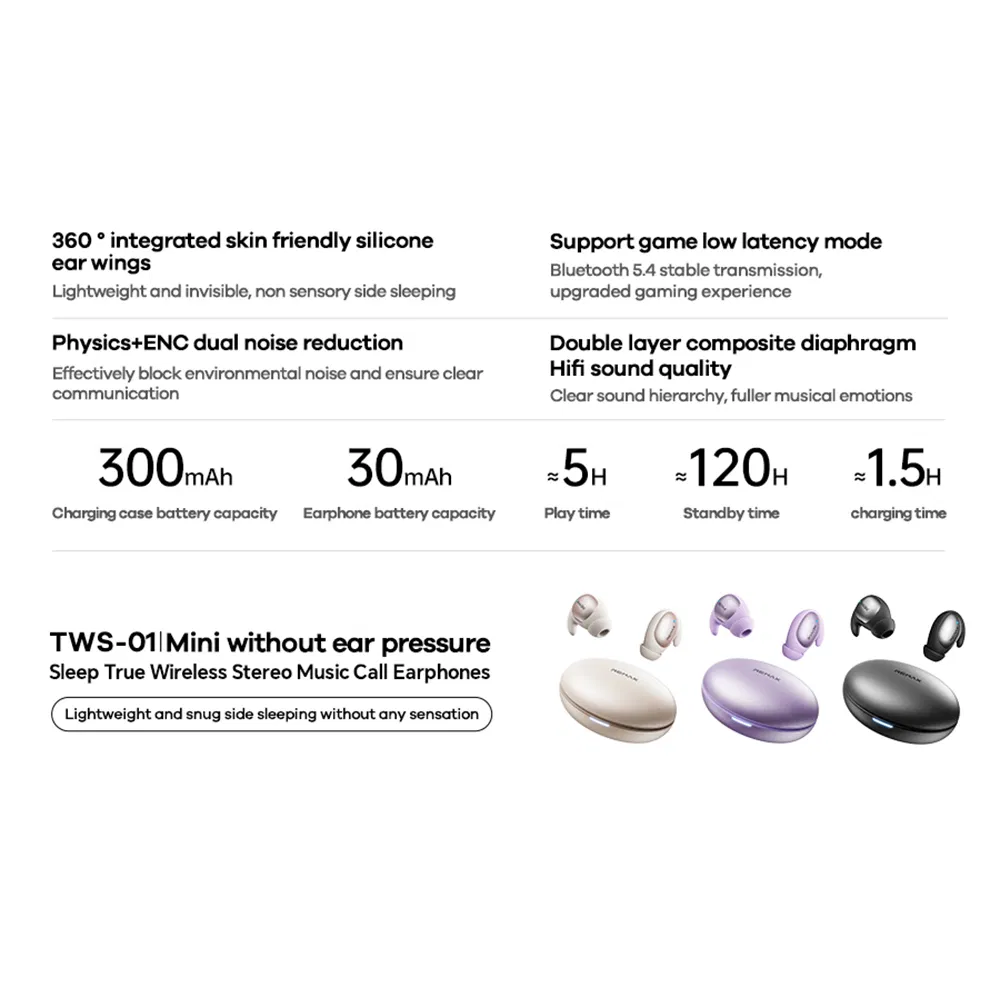 Remax Tws-01 Wireless Earbuds Bluetooth-Compatible Stereo Headphones Sleep Friendly Enc Earphones - Beige